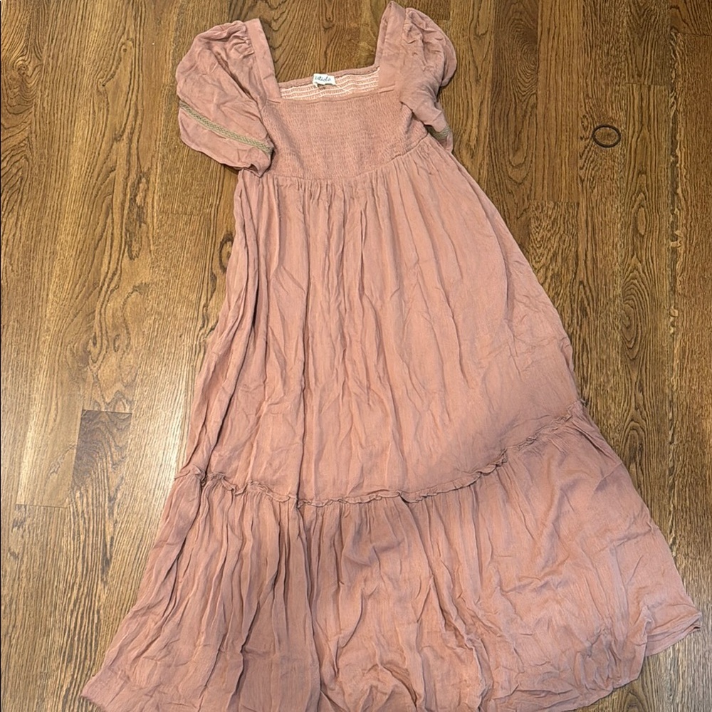 Listicle Pink Ruffled Tiered Sundress with Square Neck